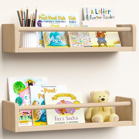upsimples 2 حزمة رفوف كتب الحضانة، 15.7 بوصة أرفف الكتب العائمة للجدار، ديكور حضانة الطفل، أرفف صغيرة من الخشب الصلب مثبتة على الحائط للأطفال الصغار الأولاد والبنات، أبيض in Saudi Arabia