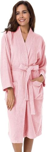 SIORO Terry Cloth Robe for Women Kimono Long Cotton Bathrobe for Spa Tub Hotel, Fuzzy Towel Robe bata de baño with Pockets in Kuwait