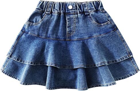 5-13y الفتيات الدنيم المرن skort | مصغرة متوفرة مطوية | سراويل مدمجة لسهولة تشغيل/إيقاف in Saudi Arabia