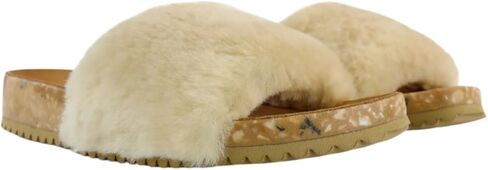 صندل Fleks San Ysidro نسائي من Shearling، صنادل منصة مع دعم للقوس، أحذية مريحة، جزء علوي من جلد الغنم الطبيعي in Kuwait