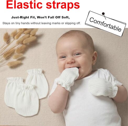 MOMSMENU Newborn Mittens No Scratch 100% Cotton 5 Packs Anti-Scratch Soft Breathable 0-6months Stays On in Saudi Arabia