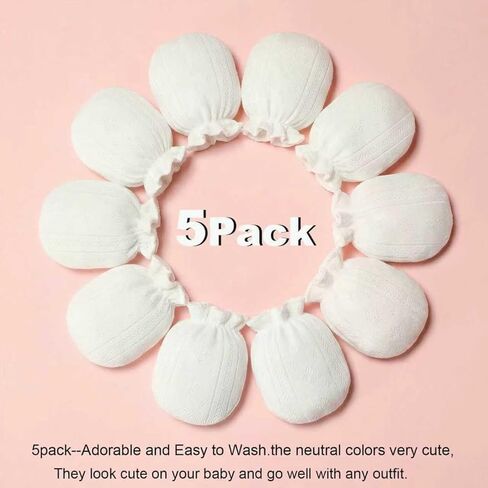 MOMSMENU Newborn Mittens No Scratch 100% Cotton 5 Packs Anti-Scratch Soft Breathable 0-6months Stays On in Saudi Arabia