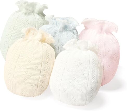 MOMSMENU Newborn Mittens No Scratch 100% Cotton 5 Packs Anti-Scratch Soft Breathable 0-6months Stays On in Saudi Arabia