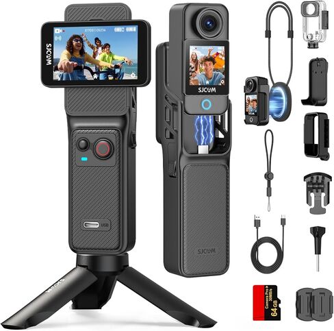 كاميرا SJCAM C400 4K 64 جيجابايت على YouTube Creator، مقبض بطارية 7H، كاميرا سفر 3 في 1 محمولة يمكن ارتداؤها مع شاشة لمس 2.29 بوصة، تثبيت 6 محاور، كاميرا مقاومة للماء 30 مترًا لحمل المحتوى in Kuwait