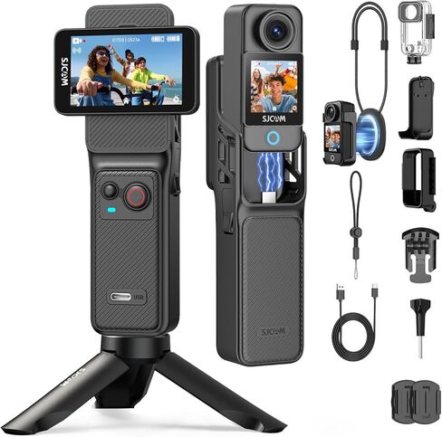 كاميرا SJCAM C400 4K YouTube Creator، مقبض بطارية 7H، كاميرا سفر 3 في 1 محمولة يمكن ارتداؤها مع شاشة لمس 2.29 بوصة، تثبيت 6 محاور، كاميرا مقاومة للماء 30 متر لحمل المحتوى in Kuwait