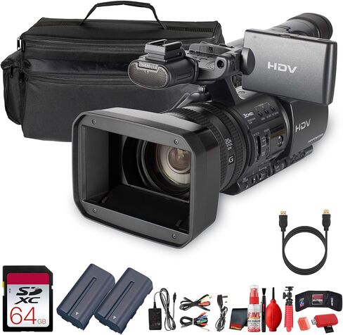 كاميرا فيديو احترافية HDR-FX1000E PAL HDV من سوني، كاميرا فيديو عالية الدقة 3CMOS مع تكبير بصري 20x + حافظة + ضوء فيديو LED + مجموعة مرشح عدسة + بطارية بديلة + المزيد (حزمة مكونة من 14 قطعة) in Kuwait