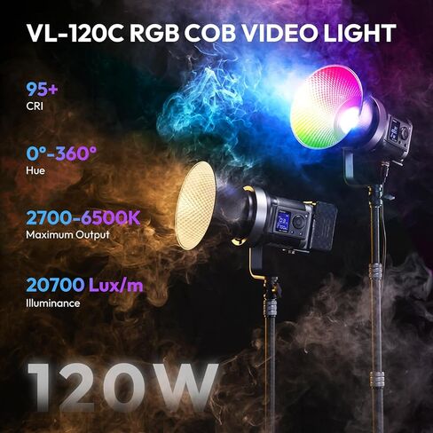 ULANZI RGB Video Light - 120W COB LED Video Light Photography إضاءة الإخراج المستمر مع محول والتحكم في التطبيق و ULANZI 18 بوصة / 45 سم مجموعة Softbox مكافئة سريعة التحرير in Kuwait
