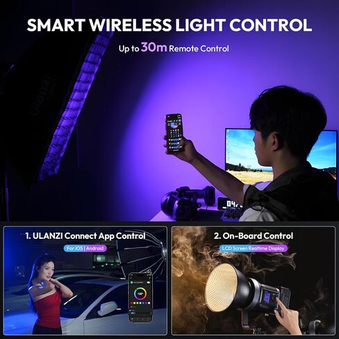 ULANZI RGB Video Light - 120W COB LED Video Light Photography إضاءة الإخراج المستمر مع محول والتحكم في التطبيق و ULANZI 18 بوصة / 45 سم مجموعة Softbox مكافئة سريعة التحرير in Kuwait