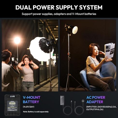 ULANZI RGB Video Light - 120W COB LED Video Light Photography إضاءة الإخراج المستمر مع محول والتحكم في التطبيق و ULANZI 18 بوصة / 45 سم مجموعة Softbox مكافئة سريعة التحرير in Kuwait