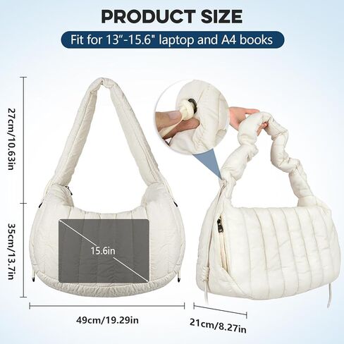 Puffy Tote Bag，Gym for Everyday Bag，Lightweight Pleated Laptop Shoulder Bag，Boho Trendy Bag for Teen and Adult | Lightweight and Soft in Saudi Arabia