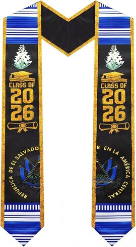 El Salvador Graduation Stole Sash Mixed Flag Country Stole Sash Class of 2025 Graduation Decoration for International Student in Saudi Arabia