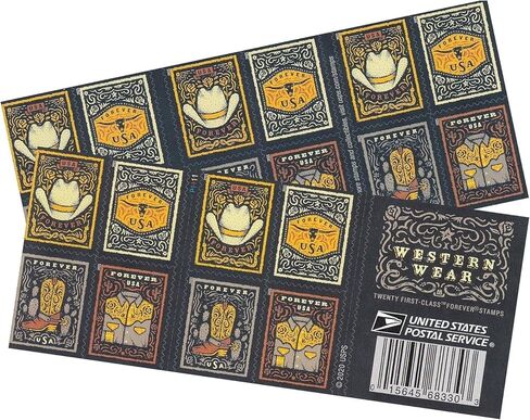 USPS Western Wear (Cowboy Hat, Belt Buckle, Cowboy Boot with Spur, Western Shirt) (Booklet of 20) Postage Forever Stamps 2021 Scott #5615-5618 in Saudi Arabia