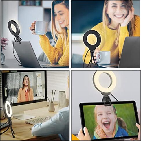 YT - ضوء ملء LED دائري 48 4 بوصة، ضوء ملء LED محمول للاجتماع عبر الإنترنت وتصوير مدونة فيديو، درجة حرارة لون قابلة للتعديل 3200-6500 كلفن مع مشبك قوي للكمبيوتر in Kuwait