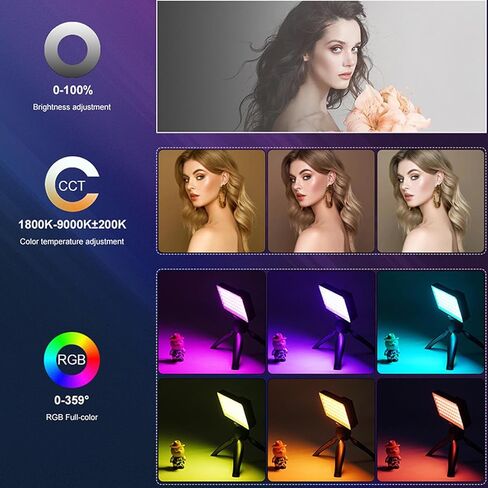 ضوء فيديو Sorandy RGB، لوحة LED ملونة كاملة مع 20 تأثير إضاءة 0-359 درجة حرارة 1800K-9000K وبطارية 3300 مللي أمبير، مثالية لتسجيل مدونة الفيديو الفوتوغرافية in Kuwait