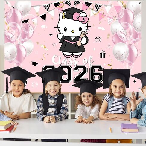 زخارف التخرج الوردي 2026 خلفية لطيف مرحبا كيتي فئة 2026 لافتة للتصوير الفوتوغرافي 5x3Ft حجم كبير تهانينا التخرج خلفية التخرج لخلفية جدار حفلة التخرج 2026 in Kuwait