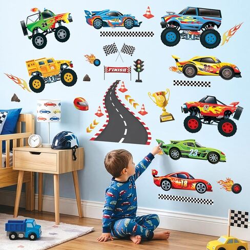 DECOWALL DS9-8083 ملصقات حائط لسيارات السباق ديكور فني لغرفة الأولاد، مركبات الطرق الرياضية، غرفة نوم الأطفال، غرفة اللعب، هدية، غرفة الأطفال، غرفة المعيشة، شاحنة التقشير واللصق in Kuwait