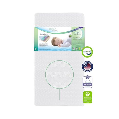 Evolur Sleep Triple Stage Crib Mattress Air Flow with Natural Fiber, Greenguard Gold Certified in Saudi Arabia
