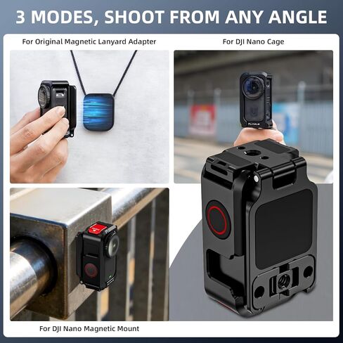 حامل تثبيت مغناطيسي لـ DJI Nano، قاعدة قفص معدنية بإطار من الألومنيوم مع غطاء عدسة من السيليكون، محول سريع التحرير مع حذاء بارد وخيوط 1/4 بوصة لملحقات DJI Osmo Nano in Kuwait