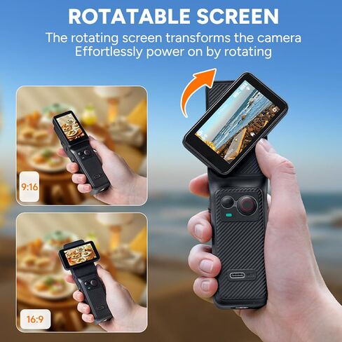 4K Action Camera, Dual Screen Sport Camera, 6-Axis Stabilization, 30m Water Proof, Facial Tracking Selfie, 8X Zoom, 437min, for Diving Vlog in Kuwait