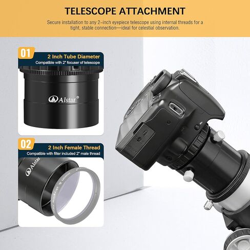 محول تلسكوب Alstar M42 إلى 2 بوصة - محول تركيب T2 M42 إلى 2 بوصة لجميع كاميرات Nikon SLR/DSLR وعدسات Nikon F القياسية ومحول صور التلسكوب للتصوير الفلكي in Kuwait