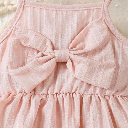 Baby Girl Summer Outfit Pink Cami Top Denim Shorts Set Bow Print Jeans 2Pcs Infant Clothes in Saudi Arabia