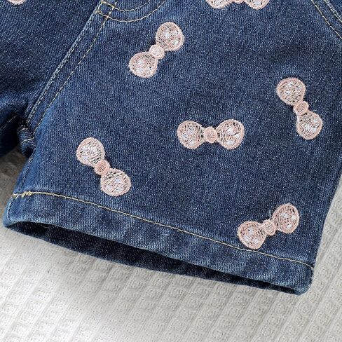Baby Girl Summer Outfit Pink Cami Top Denim Shorts Set Bow Print Jeans 2Pcs Infant Clothes in Saudi Arabia