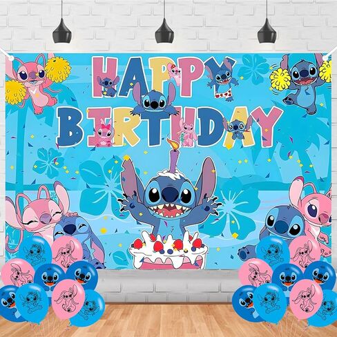 sbd عيد ميلاد سعيد خلفية الكرتون stittch راية ملصق للبنين بنات موضوع حزب الزينة stitch عيد ميلاد لوازم خلفية استوديو تبادل لاطلاق النار صور الدعائم كشك in Kuwait