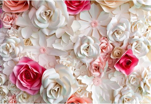 9x6ft Pink and White Paper Flowers Background Photography Backdrop Paper Flower Wall Gorgeous Wedding Flower Backdrops Beautiful Bride Baby Newborn Kids Background Props Portraits Booth in Saudi Arabia