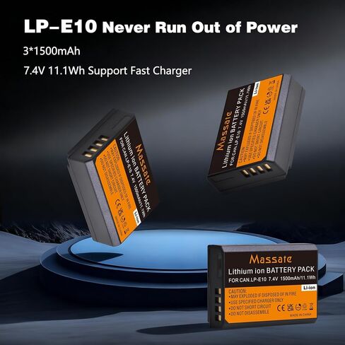 3 قطع بطارية LP-E10 بقدرة 1500 مللي أمبير في الساعة وشاحن سريع LED PD20W - طاقة كاملة 2.5 ساعة، بطارية LP E10 لكاميرات Canon EOS Rebel T3 T5 T6 T7 T100، Kiss X50 X70 X80 X90، EOS 1100D 1200D 1300D 1500D 2000D 3000D 4000 د in Kuwait