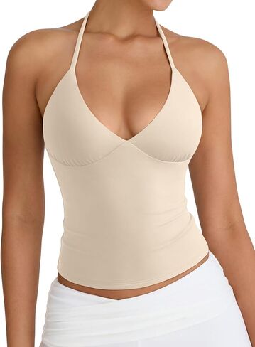 PINKMSTYLE Women Sexy Halter V Neck Backless Double Lined Tank Top Summer Sleeveless Going Out Y2K Trendy Cami Tops in Saudi Arabia