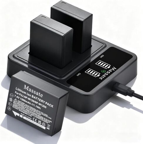 3 عبوات 1500 مللي أمبير في الساعة NP-W126 NP-W126s بطارية وشاحن سريع LED PD20W - طاقة كاملة 2.5 ساعة، NP-W126s لـ Fujifilm XM5، XE5، X Half، X100VI، X100V، XS10، XT30II، XT50، XT30، XT20، XT3،XT1،XE4، أ5 in Kuwait