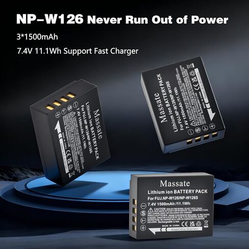 3 عبوات 1500 مللي أمبير في الساعة NP-W126 NP-W126s بطارية وشاحن سريع LED PD20W - طاقة كاملة 2.5 ساعة، NP-W126s لـ Fujifilm XM5، XE5، X Half، X100VI، X100V، XS10، XT30II، XT50، XT30، XT20، XT3،XT1،XE4، أ5 in Kuwait