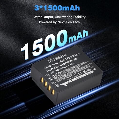 3 عبوات 1500 مللي أمبير في الساعة NP-W126 NP-W126s بطارية وشاحن سريع LED PD20W - طاقة كاملة 2.5 ساعة، NP-W126s لـ Fujifilm XM5، XE5، X Half، X100VI، X100V، XS10، XT30II، XT50، XT30، XT20، XT3،XT1،XE4، أ5 in Kuwait