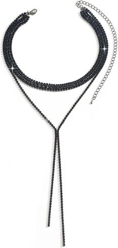 Layered Sexy Choker Necklace Rhinestone Statement Necklace Multilayered Y Long Rhinestones Choker Necklaces Long Layered Necklaces for Women in Saudi Arabia