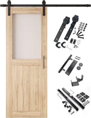 40x80 Half Lite Frosted Glass Design Unfinished & Unassembled Solid Wood Sliding Barn Door Only with 7ft Long Single Door Non-Bypass Hardware Kit (Interior Use Only) in Saudi Arabia