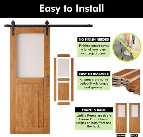 Early American 42x80 Half Lite Frosted Glass Design Finished Unassembled Solid Wood Sliding Barn Door Only with 7.5ft Long Single Door Non-Bypass Hardware Kit (Interior Use Only) in Saudi Arabia