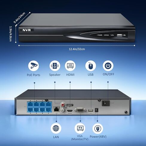 مسجل PoE NVR ذو 8 قنوات مع مفتاح PoE مدمج، مخرج HDMI 4K، يدعم كاميرات IP بدقة 8 ميجابكسل، متوافق مع ONVIF، نظام أمان سلكي (رؤية الحراسة) in Kuwait