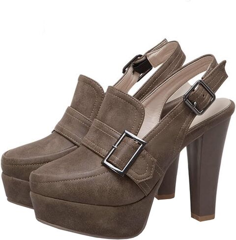 عالية الكعب المرأة منصة مغلقة تو مضخات صندل بكعب مكتنز Slingback الكاحل حزام فستان الحفلات أحذية 11 سنتيمتر in Kuwait