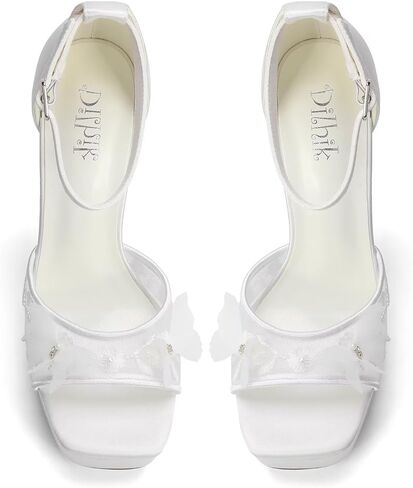 Platform Heels Wedding Shoes for Bride Open Toe Wedding Heeled Sandals Lace Bridal Shoes in Saudi Arabia