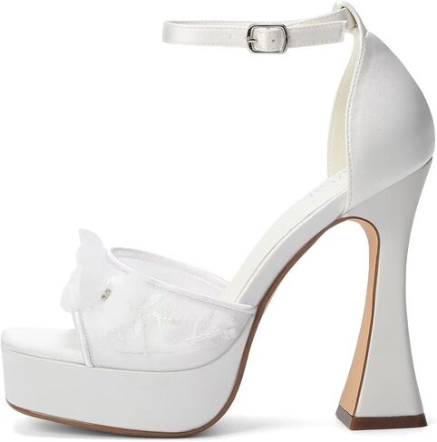 Platform Heels Wedding Shoes for Bride Open Toe Wedding Heeled Sandals Lace Bridal Shoes in Saudi Arabia