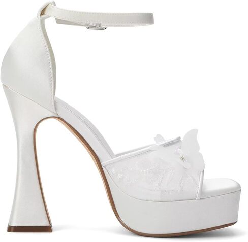 Platform Heels Wedding Shoes for Bride Open Toe Wedding Heeled Sandals Lace Bridal Shoes in Saudi Arabia