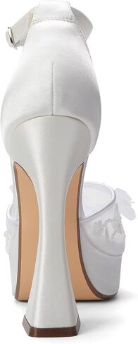 Platform Heels Wedding Shoes for Bride Open Toe Wedding Heeled Sandals Lace Bridal Shoes in Saudi Arabia