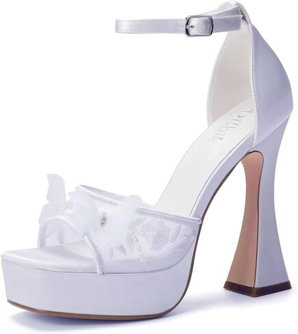 Platform Heels Wedding Shoes for Bride Open Toe Wedding Heeled Sandals Lace Bridal Shoes in Saudi Arabia