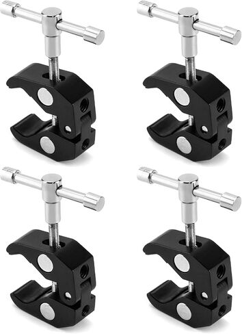 QWORK Super Clamp للتصوير الفوتوغرافي، 4 عبوات، مشبك خيط 1/4 بوصة و3/8 بوصة لشاشة الكاميرا، حامل الضوء، القضبان، مصابيح LED in Kuwait