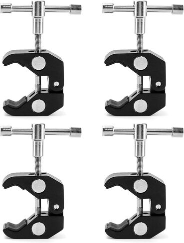 QWORK Super Clamp للتصوير الفوتوغرافي، 4 عبوات، مشبك خيط 1/4 بوصة و3/8 بوصة لشاشة الكاميرا، حامل الضوء، القضبان، مصابيح LED in Kuwait