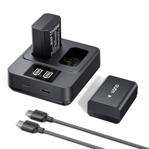 llano عبوتان من بطاريات NP-FW50 ومجموعة شاحن سريع 20 وات - لكاميرات Sony Alpha A6400، A6000، ZV-E10، a7 ii، a7r ii، A6300، A6500، a7s، a7، a7s ii، a5100 - سعة حقيقية 1080 مللي أمبير في الساعة، شحن سريع USB-C in Kuwait