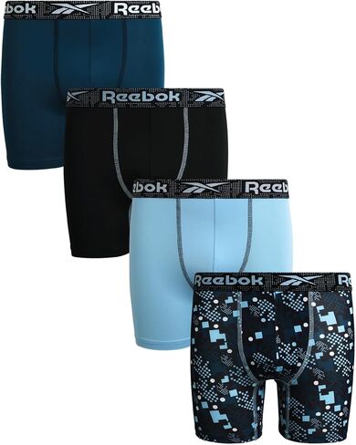 Reebok Boys Boxer Briefs - 4 Pack Performance Comfort Stretch Athletic Underwear Boxers for Boys with Contour Pouch (6-18) in Saudi Arabia
