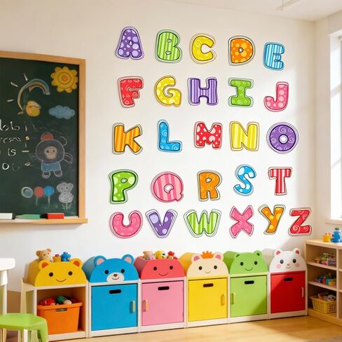 ملصقات جدارية للحروف الأبجدية ABC، ملصقات جدارية بأحرف كبيرة قابلة للإزالة، ملصق تعليمي تعليمي قابل للإزالة لغرفة النوم وغرفة اللعب وغرفة الأطفال وديكور الحضانة in Kuwait