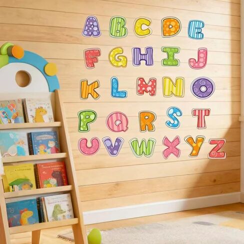 ملصقات جدارية للحروف الأبجدية ABC، ملصقات جدارية بأحرف كبيرة قابلة للإزالة، ملصق تعليمي تعليمي قابل للإزالة لغرفة النوم وغرفة اللعب وغرفة الأطفال وديكور الحضانة in Kuwait