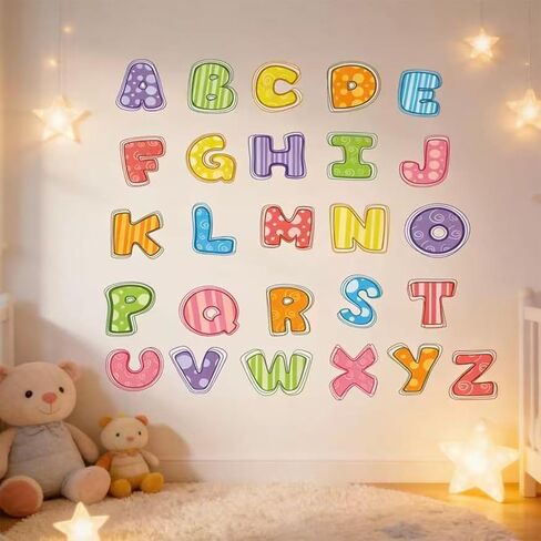 ملصقات جدارية للحروف الأبجدية ABC، ملصقات جدارية بأحرف كبيرة قابلة للإزالة، ملصق تعليمي تعليمي قابل للإزالة لغرفة النوم وغرفة اللعب وغرفة الأطفال وديكور الحضانة in Kuwait